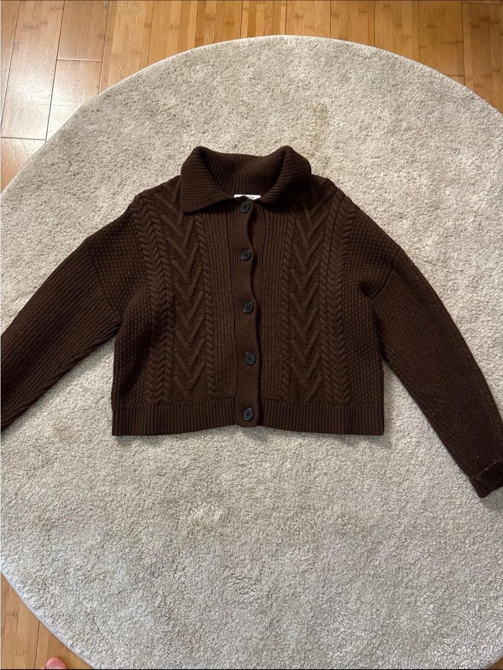 Aritzia Brown Cable-Knit Button-Front Cardigan babaton emporia - Picture 4 of 8